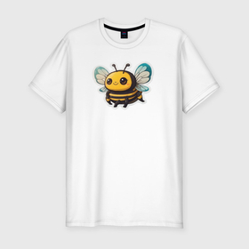 Мужская футболка хлопок Slim с принтом Милая пчела в Санкт-Петербурге, 92% хлопок, 8% лайкра | приталенный силуэт, круглый вырез ворота, длина до линии бедра, короткий рукав | Тематика изображения на принте: 