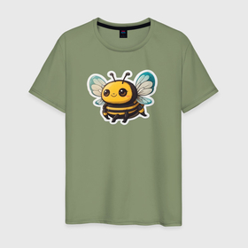 Мужская футболка хлопок с принтом Милая пчела в Белгороде, 100% хлопок | прямой крой, круглый вырез горловины, длина до линии бедер, слегка спущенное плечо. | 