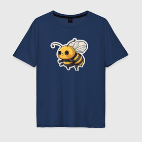 Мужская футболка хлопок Oversize с принтом Милая пчела в Екатеринбурге, 100% хлопок | свободный крой, круглый ворот, “спинка” длиннее передней части | 