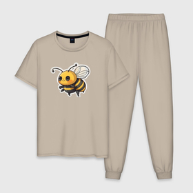 Мужская пижама хлопок с принтом Милая пчела , 100% хлопок | брюки и футболка прямого кроя, без карманов, на брюках мягкая резинка на поясе и по низу штанин
 | 