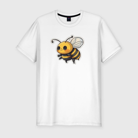 Мужская футболка хлопок Slim с принтом Милая пчела , 92% хлопок, 8% лайкра | приталенный силуэт, круглый вырез ворота, длина до линии бедра, короткий рукав | Тематика изображения на принте: 