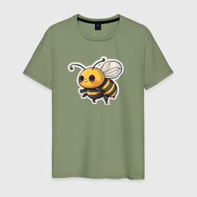 Мужская футболка хлопок с принтом Милая пчела в Кировске, 100% хлопок | прямой крой, круглый вырез горловины, длина до линии бедер, слегка спущенное плечо. | 