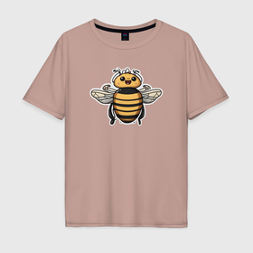 Мужская футболка хлопок Oversize с принтом Милая пчела , 100% хлопок | свободный крой, круглый ворот, “спинка” длиннее передней части | Тематика изображения на принте: 