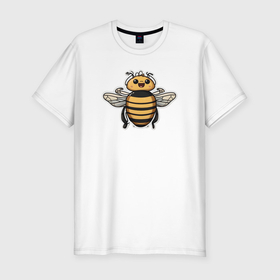 Мужская футболка хлопок Slim с принтом Милая пчела в Белгороде, 92% хлопок, 8% лайкра | приталенный силуэт, круглый вырез ворота, длина до линии бедра, короткий рукав | 
