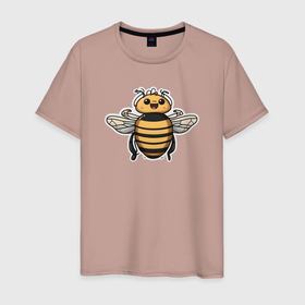 Мужская футболка хлопок с принтом Милая пчела в Белгороде, 100% хлопок | прямой крой, круглый вырез горловины, длина до линии бедер, слегка спущенное плечо. | 