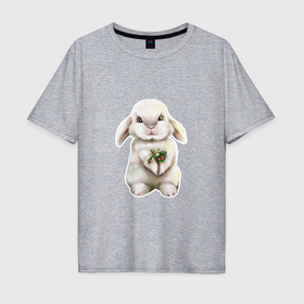 Мужская футболка хлопок Oversize с принтом Кролик с ягодками в Новосибирске, 100% хлопок | свободный крой, круглый ворот, “спинка” длиннее передней части | Тематика изображения на принте: 