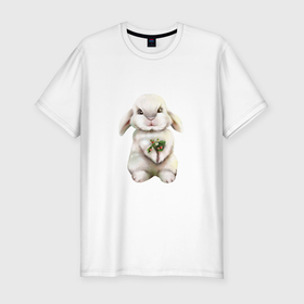 Мужская футболка хлопок Slim с принтом Кролик с ягодками в Курске, 92% хлопок, 8% лайкра | приталенный силуэт, круглый вырез ворота, длина до линии бедра, короткий рукав | Тематика изображения на принте: 