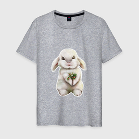 Мужская футболка хлопок с принтом Кролик с ягодками в Курске, 100% хлопок | прямой крой, круглый вырез горловины, длина до линии бедер, слегка спущенное плечо. | Тематика изображения на принте: 