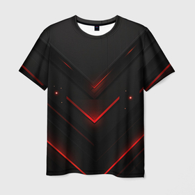 Мужская футболка 3D с принтом Яркий  красный  свет  из  черной  абстракции в Петрозаводске, 100% полиэфир | прямой крой, круглый вырез горловины, длина до линии бедер | 