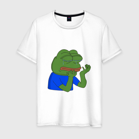 Мужская футболка хлопок с принтом Pepehands crying emoji в Санкт-Петербурге, 100% хлопок | прямой крой, круглый вырез горловины, длина до линии бедер, слегка спущенное плечо. | 