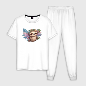 Мужская пижама хлопок с принтом Маленький ленивец в Курске, 100% хлопок | брюки и футболка прямого кроя, без карманов, на брюках мягкая резинка на поясе и по низу штанин
 | 
