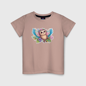 Детская футболка хлопок с принтом Маленький ленивец , 100% хлопок | круглый вырез горловины, полуприлегающий силуэт, длина до линии бедер | 
