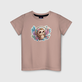 Детская футболка хлопок с принтом Маленький ленивец в Курске, 100% хлопок | круглый вырез горловины, полуприлегающий силуэт, длина до линии бедер | 