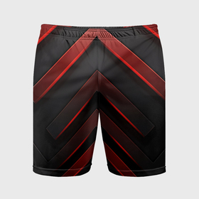Мужские шорты спортивные с принтом Красные неоновые полосы на черной абстракции в Кировске,  |  | 