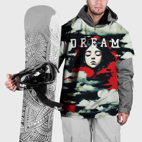 Накидка на куртку 3D с принтом Девушка мечтающая в облаках в Курске, 100% полиэстер |  | 