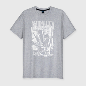 Мужская футболка хлопок Slim с принтом Нирвана   Курт Кобейн в Белгороде, 92% хлопок, 8% лайкра | приталенный силуэт, круглый вырез ворота, длина до линии бедра, короткий рукав | 