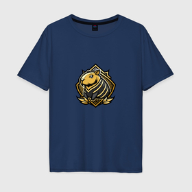 Мужская футболка хлопок Oversize с принтом Золотая капибара в Белгороде, 100% хлопок | свободный крой, круглый ворот, “спинка” длиннее передней части | Тематика изображения на принте: 