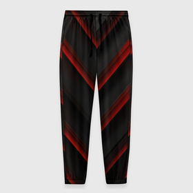 Мужские брюки 3D с принтом Красные яркие неоновые полосы  на черной  абстракции в Екатеринбурге, 100% полиэстер | манжеты по низу, эластичный пояс регулируется шнурком, по бокам два кармана без застежек, внутренняя часть кармана из мелкой сетки | 
