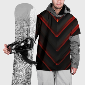 Накидка на куртку 3D с принтом Красные яркие неоновые полосы  на черной  абстракции , 100% полиэстер |  | Тематика изображения на принте: 