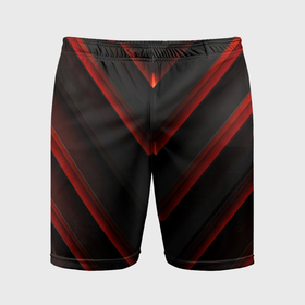 Мужские шорты спортивные с принтом Красные яркие неоновые полосы  на черной  абстракции в Кировске,  |  | 