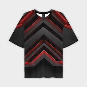 Мужская футболка oversize 3D с принтом Красные яркие  неоновые полосы  на черной  абстракции в Белгороде,  |  | Тематика изображения на принте: 