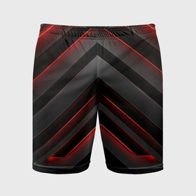 Мужские шорты спортивные с принтом Красные яркие  неоновые полосы  на черной  абстракции в Кировске,  |  | 
