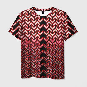 Мужская футболка 3D с принтом Красные стрелки на чёрном фоне киберпанк в Екатеринбурге, 100% полиэфир | прямой крой, круглый вырез горловины, длина до линии бедер | 