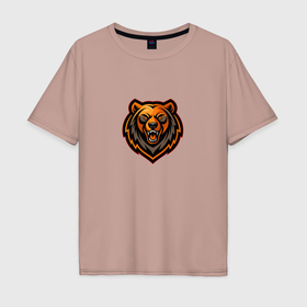 Мужская футболка хлопок Oversize с принтом Векторный медведь в Кировске, 100% хлопок | свободный крой, круглый ворот, “спинка” длиннее передней части | 