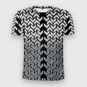 Мужская футболка 3D Slim с принтом Белые стрелки на чёрном фоне киберпанк в Екатеринбурге, 100% полиэстер с улучшенными характеристиками | приталенный силуэт, круглая горловина, широкие плечи, сужается к линии бедра | 
