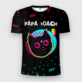 Мужская футболка 3D Slim с принтом Papa Roach   rock star cat в Курске, 100% полиэстер с улучшенными характеристиками | приталенный силуэт, круглая горловина, широкие плечи, сужается к линии бедра | 
