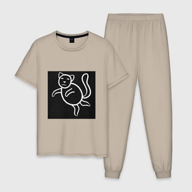 Мужская пижама хлопок с принтом Созвездие кота в Белгороде, 100% хлопок | брюки и футболка прямого кроя, без карманов, на брюках мягкая резинка на поясе и по низу штанин
 | Тематика изображения на принте: 