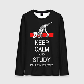 Мужской лонгслив 3D с принтом Keep calm and study paleontology в Петрозаводске, 100% полиэстер | длинные рукава, круглый вырез горловины, полуприлегающий силуэт | Тематика изображения на принте: 