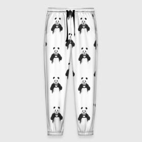 Мужские брюки 3D с принтом Panda love   pattern в Кировске, 100% полиэстер | манжеты по низу, эластичный пояс регулируется шнурком, по бокам два кармана без застежек, внутренняя часть кармана из мелкой сетки | 