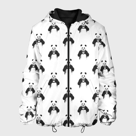 Мужская куртка 3D с принтом Panda love   pattern в Петрозаводске, ткань верха — 100% полиэстер, подклад — флис | прямой крой, подол и капюшон оформлены резинкой с фиксаторами, два кармана без застежек по бокам, один большой потайной карман на груди. Карман на груди застегивается на липучку | 