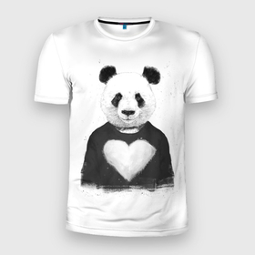 Мужская футболка 3D Slim с принтом Love panda в Санкт-Петербурге, 100% полиэстер с улучшенными характеристиками | приталенный силуэт, круглая горловина, широкие плечи, сужается к линии бедра | Тематика изображения на принте: 