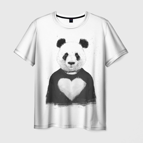 Мужская футболка 3D с принтом Love panda в Санкт-Петербурге, 100% полиэфир | прямой крой, круглый вырез горловины, длина до линии бедер | Тематика изображения на принте: 