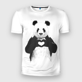 Мужская футболка 3D Slim с принтом Panda love в Санкт-Петербурге, 100% полиэстер с улучшенными характеристиками | приталенный силуэт, круглая горловина, широкие плечи, сужается к линии бедра | Тематика изображения на принте: 