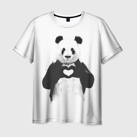 Мужская футболка 3D с принтом Panda love , 100% полиэфир | прямой крой, круглый вырез горловины, длина до линии бедер | 