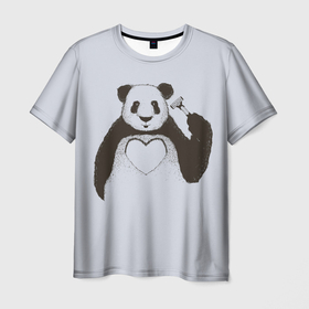 Мужская футболка 3D с принтом Panda love art , 100% полиэфир | прямой крой, круглый вырез горловины, длина до линии бедер | 