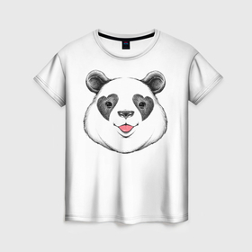 Женская футболка 3D с принтом Влюблённый панда в Кировске, 100% полиэфир ( синтетическое хлопкоподобное полотно) | прямой крой, круглый вырез горловины, длина до линии бедер | 