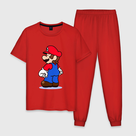 Мужская пижама хлопок с принтом Марио с принцессой , 100% хлопок | брюки и футболка прямого кроя, без карманов, на брюках мягкая резинка на поясе и по низу штанин
 | 