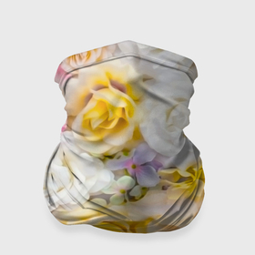 Бандана-труба 3D с принтом Розы белые желтые и розовые в Тюмени, 100% полиэстер, ткань с особыми свойствами — Activecool | плотность 150‒180 г/м2; хорошо тянется, но сохраняет форму | Тематика изображения на принте: 