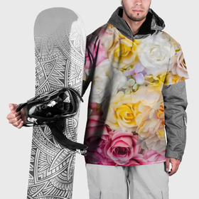 Накидка на куртку 3D с принтом Розы белые желтые и розовые в Тюмени, 100% полиэстер |  | Тематика изображения на принте: 