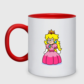 Кружка двухцветная с принтом Принцесса с Марио , керамика | объем — 330 мл, диаметр — 80 мм. Цветная ручка и кайма сверху, в некоторых цветах — вся внутренняя часть | 