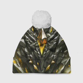 Шапка 3D c помпоном с принтом Камень и золотой кристалл в Тюмени, 100% полиэстер | универсальный размер, печать по всей поверхности изделия | 