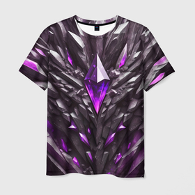 Мужская футболка 3D с принтом Камень и фиолетовый кристалл в Санкт-Петербурге, 100% полиэфир | прямой крой, круглый вырез горловины, длина до линии бедер | 
