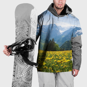 Накидка на куртку 3D с принтом Природный пейзаж с одуванчиками и горами , 100% полиэстер |  | 