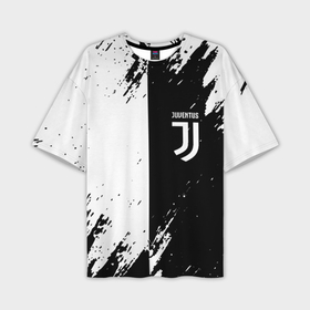 Мужская футболка oversize 3D с принтом Juventus краски чёрнобелые в Санкт-Петербурге,  |  | 