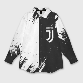 Мужская рубашка oversize 3D с принтом Juventus краски чёрнобелые в Санкт-Петербурге,  |  | 