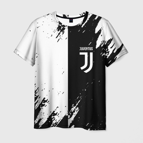 Мужская футболка 3D с принтом Juventus краски чёрнобелые в Екатеринбурге, 100% полиэфир | прямой крой, круглый вырез горловины, длина до линии бедер | 